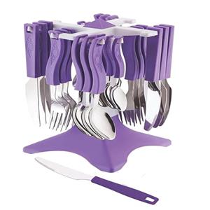  Mahaveer Traders Bright Trendy Cutlery Set 24 pcs with Stand Purple [BE_03 Purple ] Conveniant to use